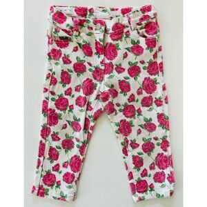 Janie & Jack 18-24M white w/red roses toddler girl denim in excellent condition